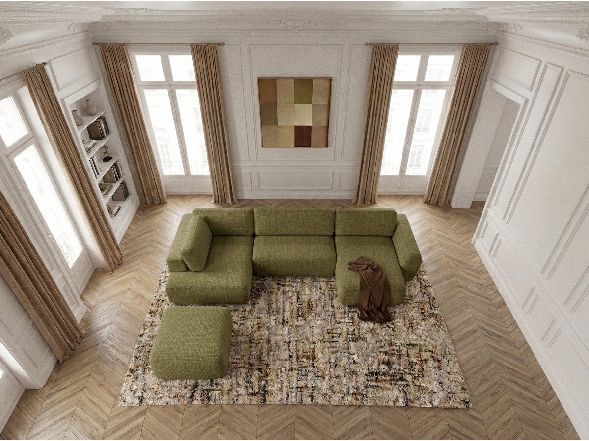Bobochic Denise Wohnlandschaft mit Pouf Strukturstoff Grün Ecke rechts