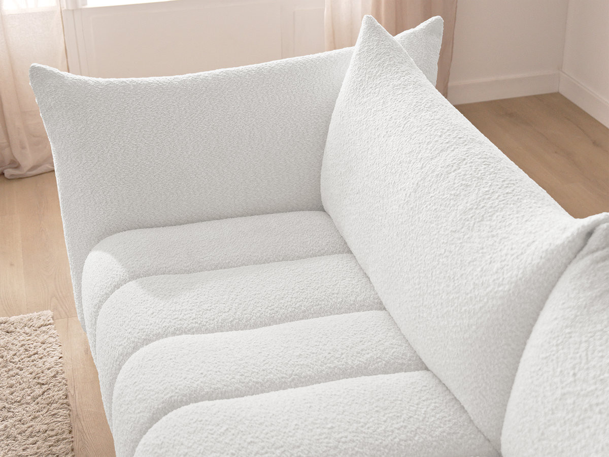 Bobochic Azra Ecksofa mit Pouf 262 × 178 cm Bouclé-Stoff Weiß Ecke links