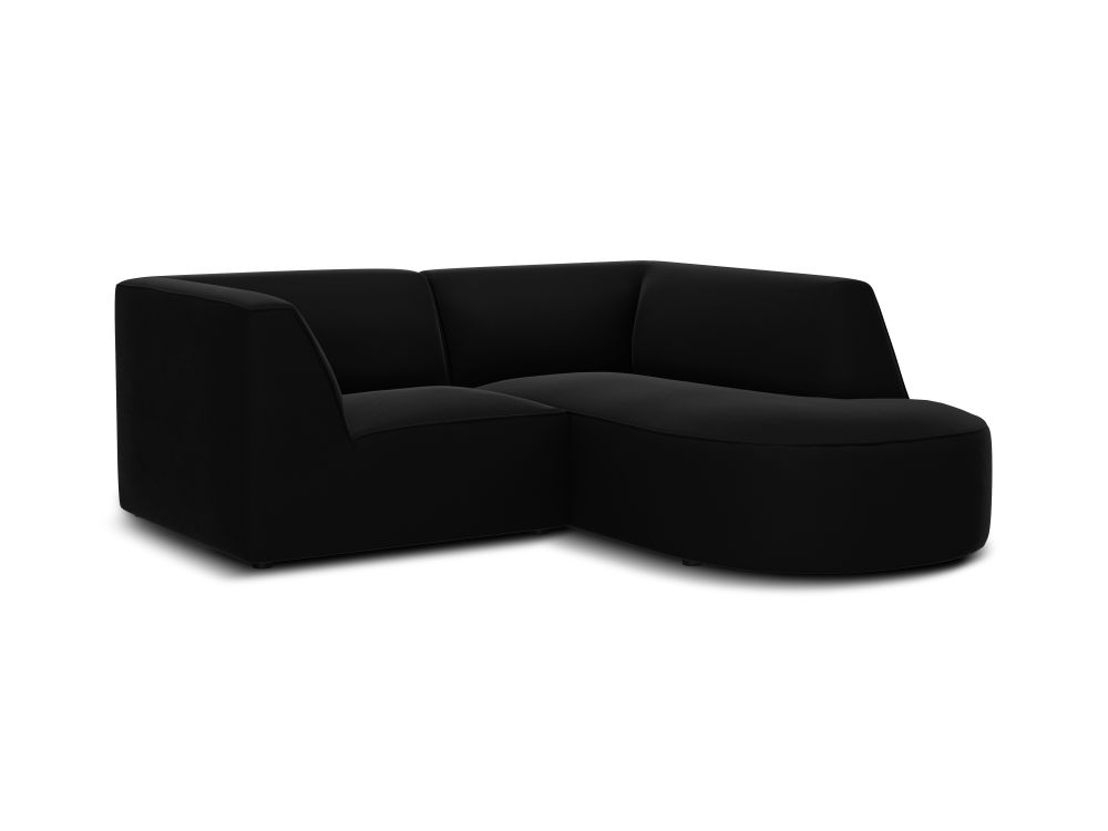 Cosmopolitan Design Ecksofa Siena 3-Sitzer abgerundet Samt Salvador Schwarz Rechts