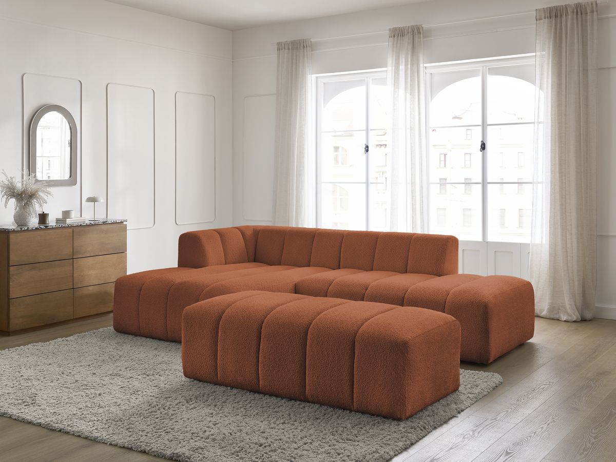 Bobochic Annecy Ecksofa mit Pouf Bouclé-Stoff Orange Ecke links