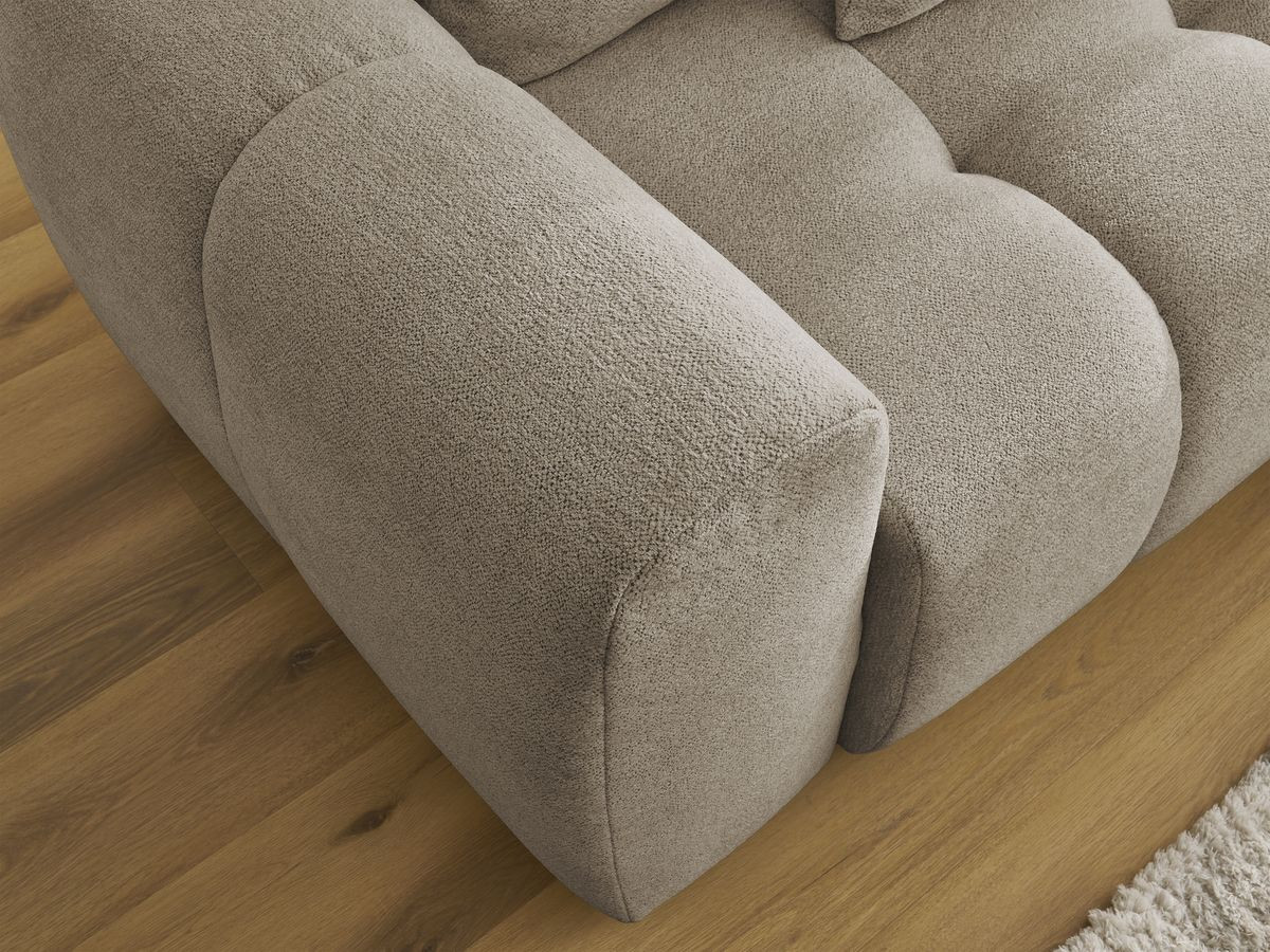 Bobochic Roxelane Ecksofa mit Schlaffunktion und Bettkasten und Pouf 258 × 150 cm Melange-Stoff Taupe Ecke rechts