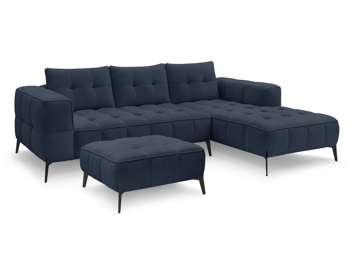 Bobochic Anis Ecksofa mit Pouf Strukturstoff Blau Ecke rechts