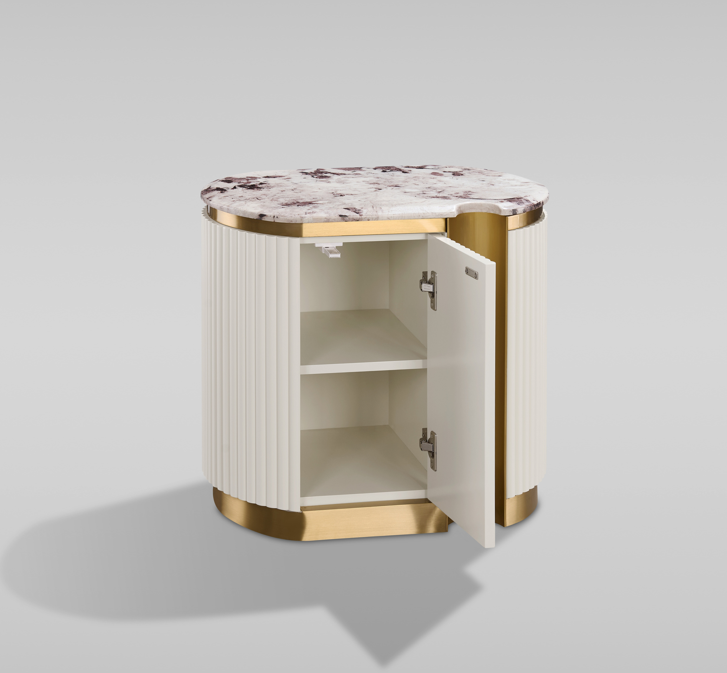 Livin Hill Nachttisch Stilig Bedroom 60 cm Ecru-Weiß, Platte Taupe/Kühles Dunkelbraun rechts