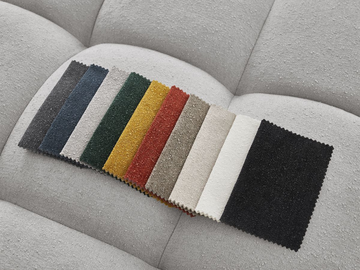 Bobochic Everest Ecksofa, 10 Kissen Strukturstoff Hellgrau Ecke links