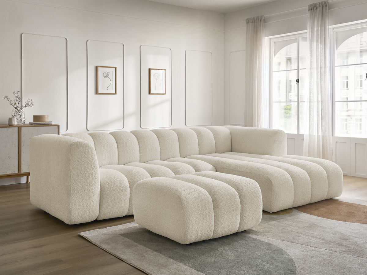 Bobochic Talia Ecksofa mit Pouf Bouclé-Stoff Beige Ecke rechts