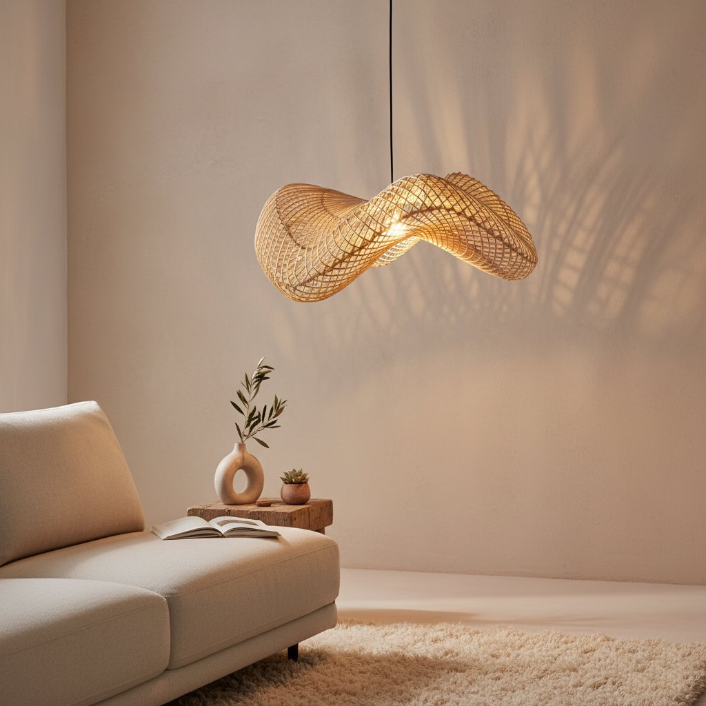 Raw Materials Wave Rattan-Hängeleuchte L Ø 71x26cm