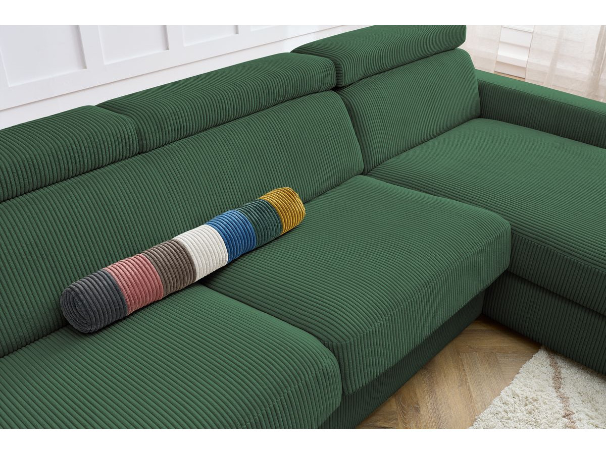 Bobochic Monaco Ecksofa mit Schlaffunktion und Bettkasten Cordsamt Grün, Liegefläche 160 × 190 cm