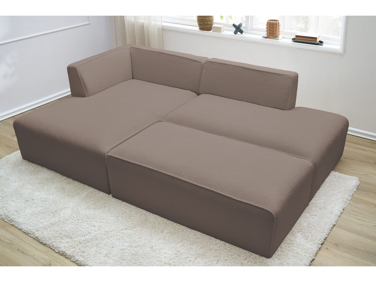 Bobochic Megeve Ecksofa mit Schlaffunktion und Pouf Bouclé-Stoff Braun Ecke links