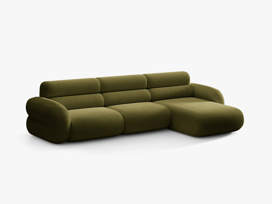 Micadoni Neo Ecksofa 4-Sitzer Rechts Boucle Baloo Dunkles Olivgrün