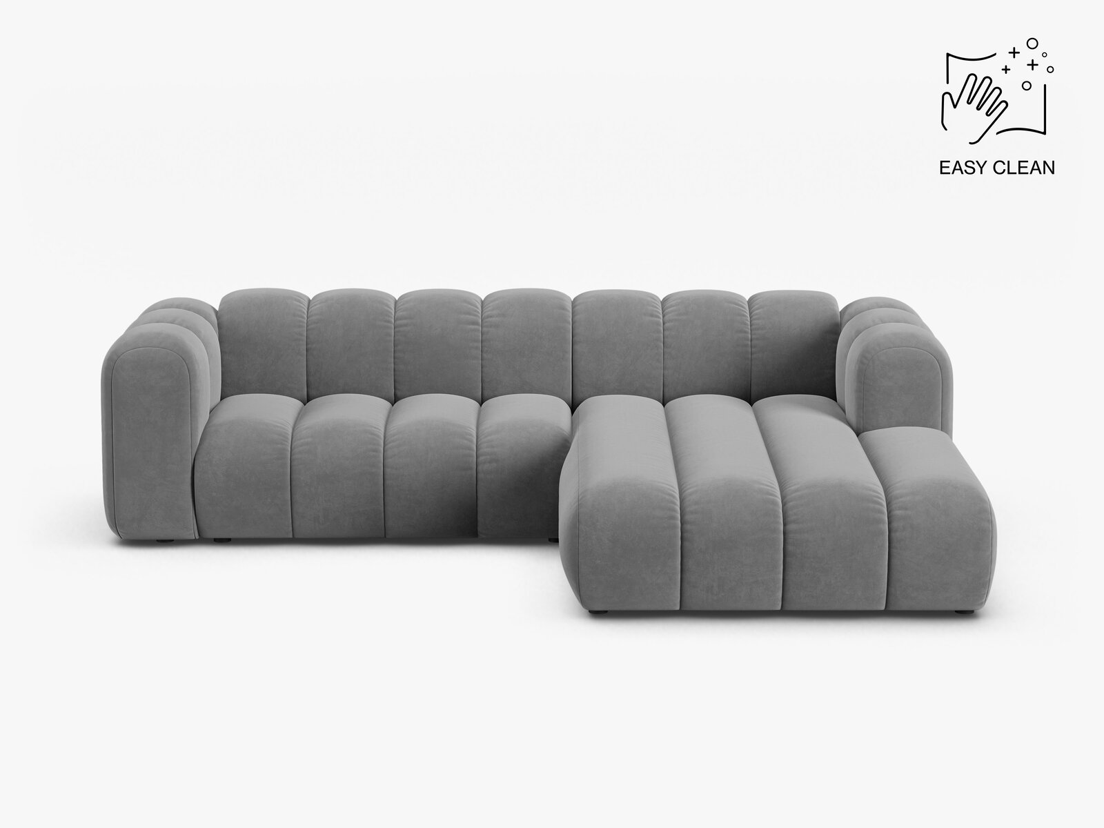 Micadoni Modulares Ecksofa Lupine 4-Sitzer mittelgroß Rechts Samt Venus Hellgrau