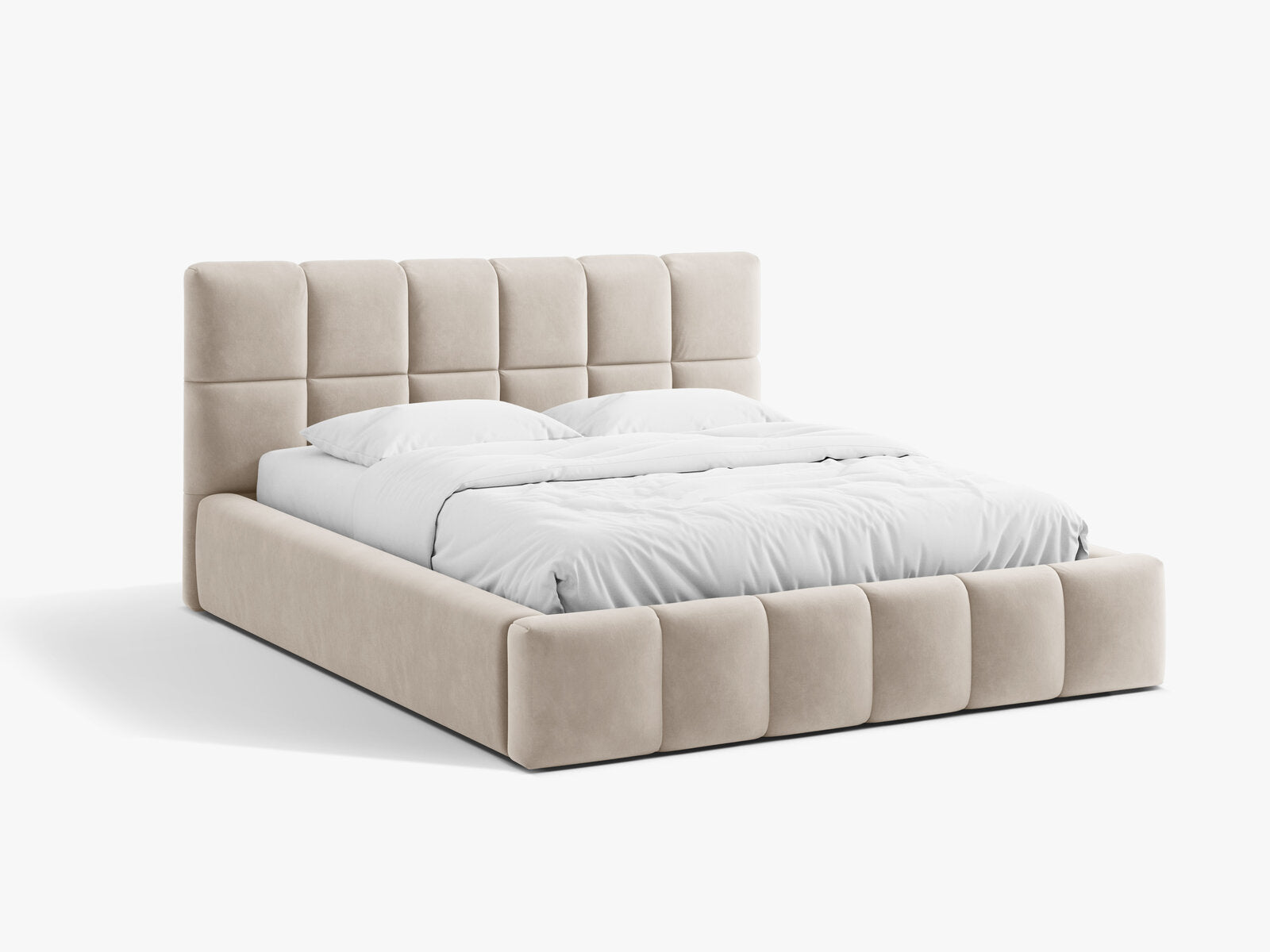 Micadoni Stauraumbett mit Kopfteil Bellis Samt Bluvel Dunkelbeige 140x200