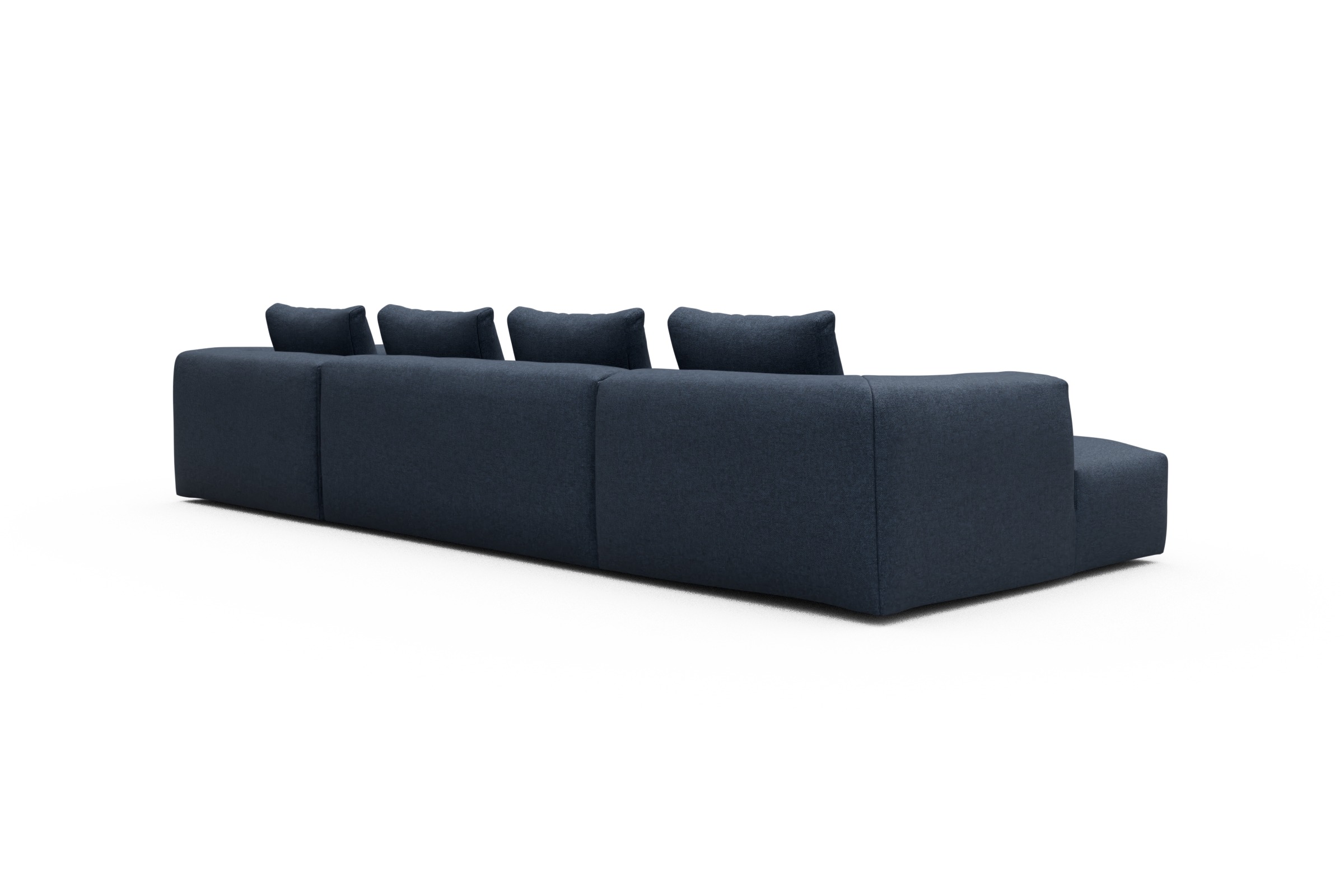 Wohnlandschaft Fred Relax-Ecke rechts mit 2-Sitzer und Chaiselongue links Strukturierter Stoff Sama 339-Deep-Blue