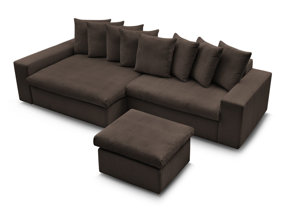 Bobochic Enore Ecksofa mit Pouf Cordsamt Braun Ecke links