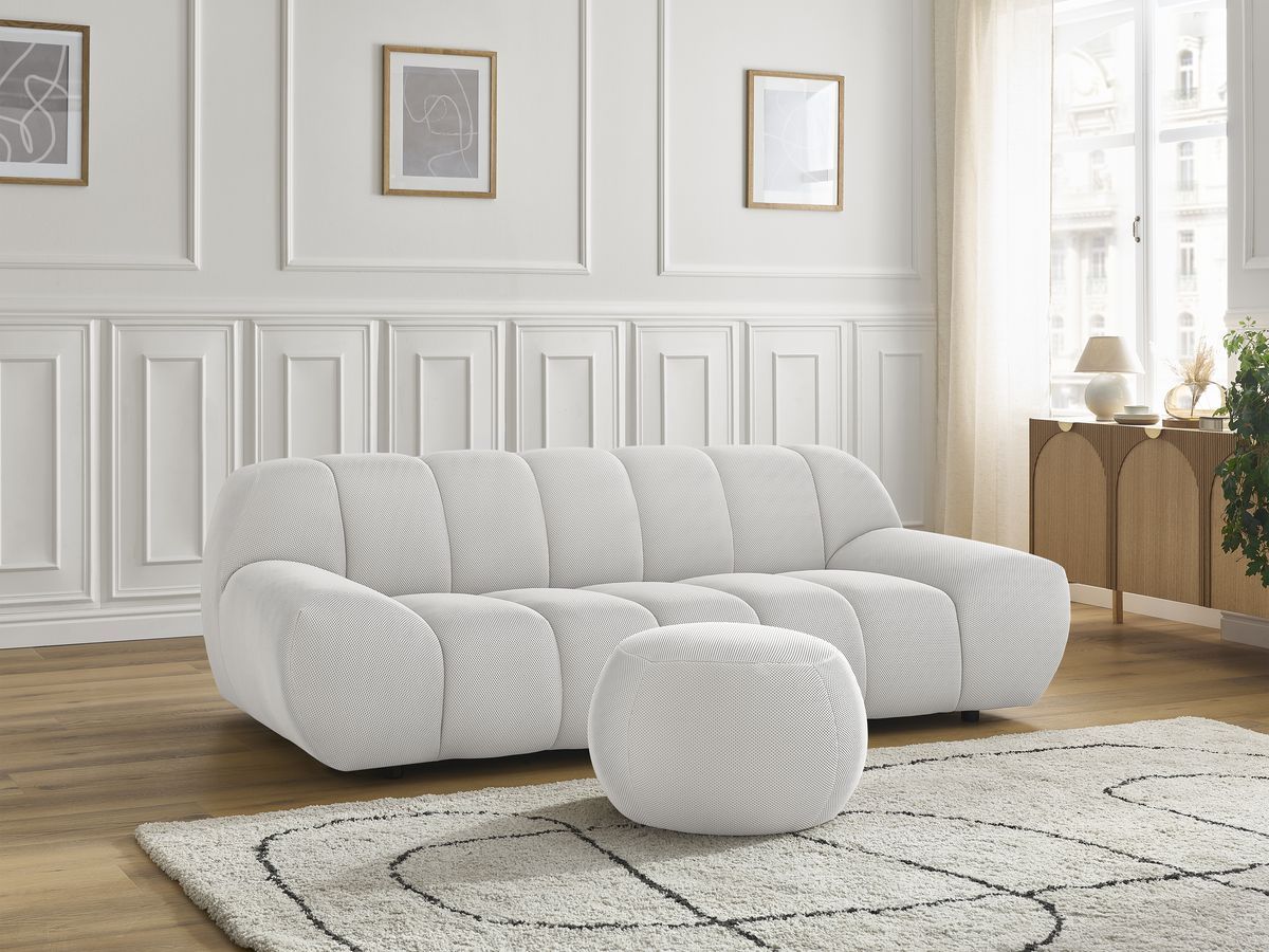 Bobochic Hayden Sofa 3-Sitzer mit Pouf 226 × 107 cm Mesh-Stoff Weiß