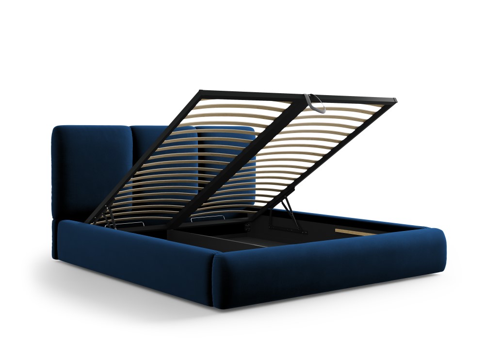 Cosmopolitan Design Stauraumbett mit Kopfteil Nicolas 140x200 Samt Riviera Dunkelblau
