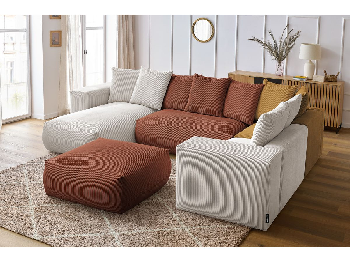 Bobochic Voltaire Wohnlandschaft mit Pouf 356 × 214 cm Cordsamt Mehrfarbig Ecke links