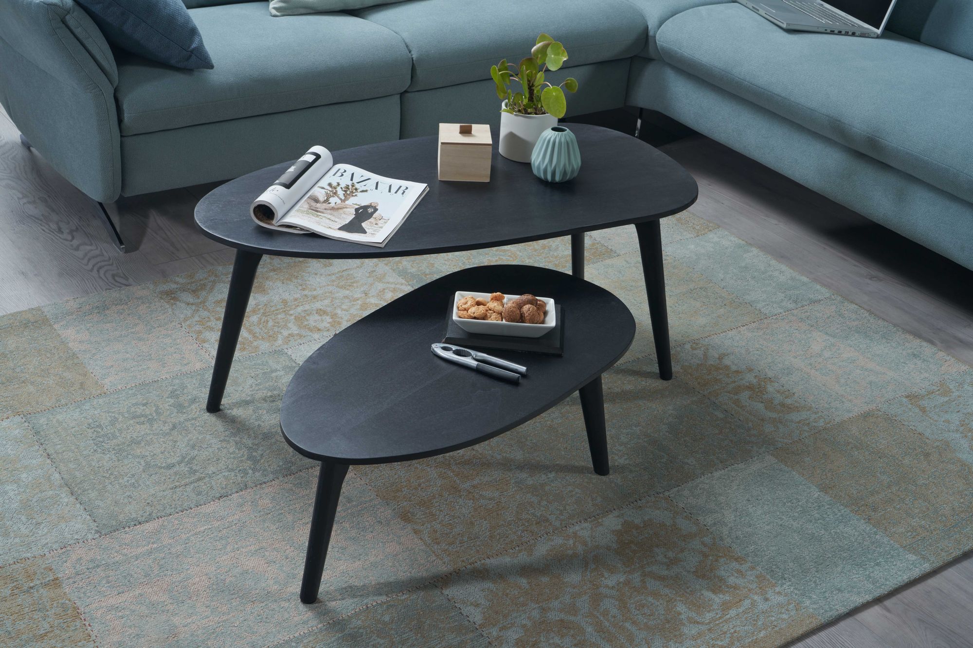 Satztisch 2er-Set Bandak Mango Massivholz Schwarz 100 × 50 × 42 cm