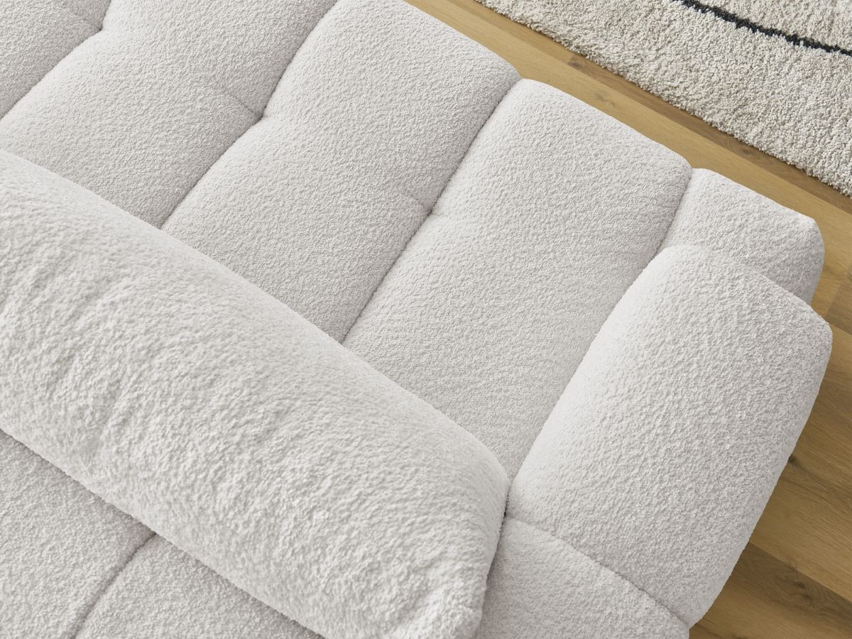 Bobochic Fuji Schlafsofa 3-Sitzer mit Bettkasten Bouclé-Stoff Weiß