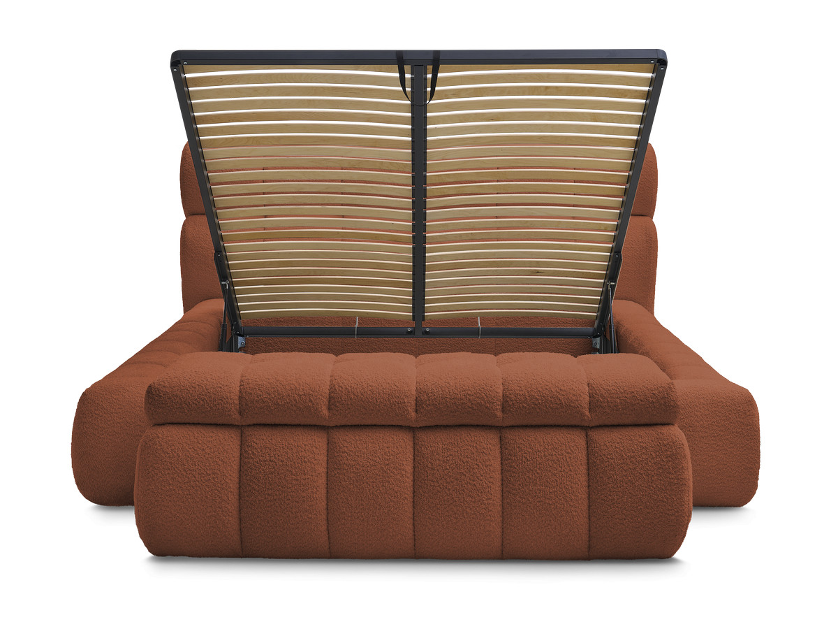Bobochic Mont-blanc Polsterbett mit Bettkasten mit Bettbank Bouclé-Stoff Orange, Liegefläche 160 × 200 cm