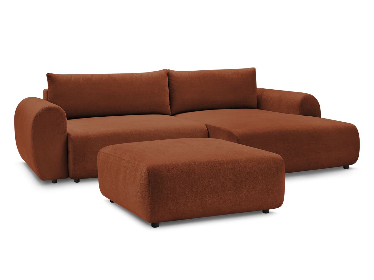Bobochic Lucien Ecksofa mit Schlaffunktion und Bettkasten und Pouf 314 × 167 cm Stoff Orange Ecke rechts