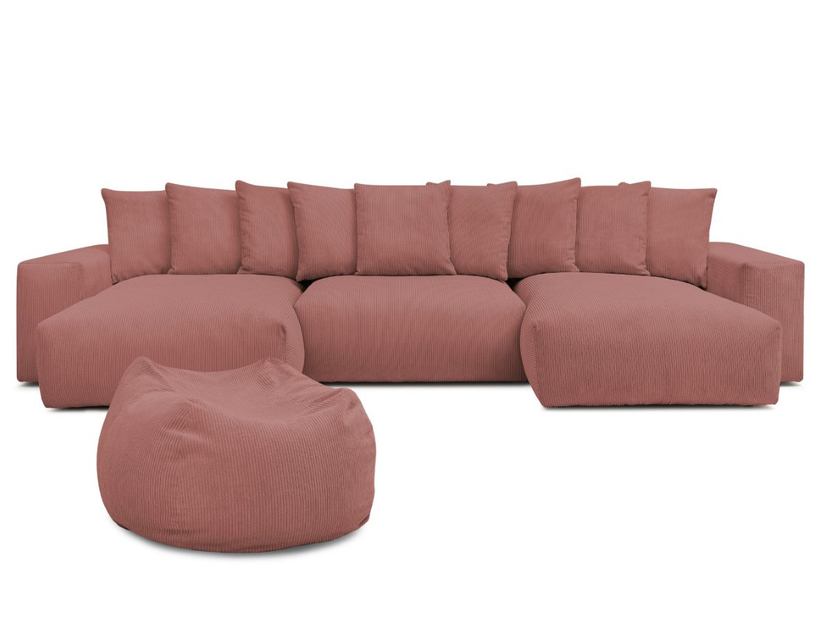 Bobochic Voltaire Wohnlandschaft mit Pouf 420 × 174 cm Cordsamt Rosa
