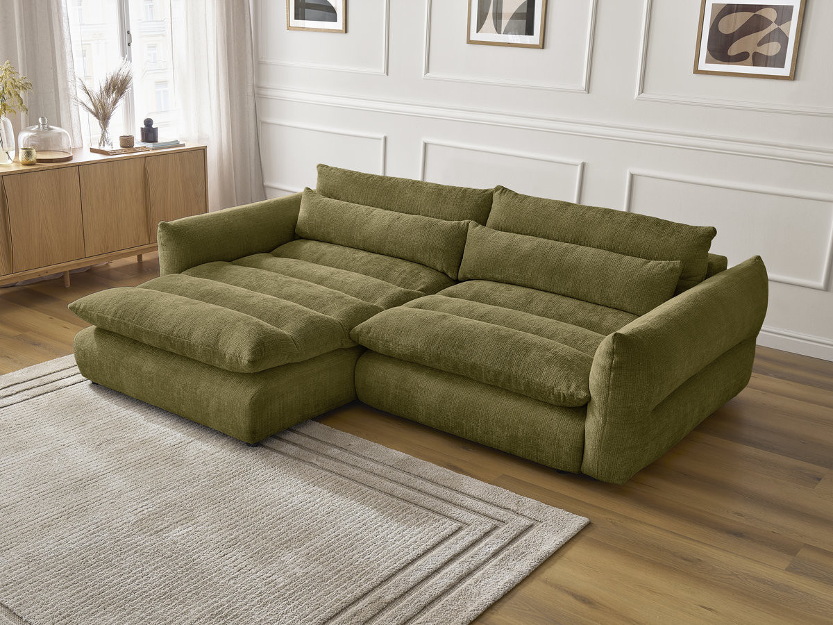 Bobochic Neil Ecksofa Strukturstoff Grün Ecke links