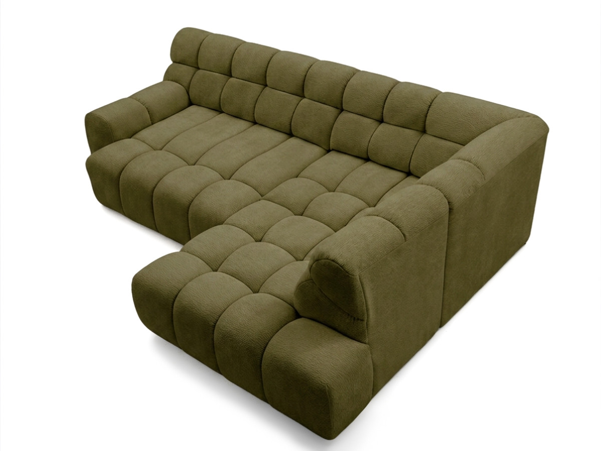 Bobochic Andre Ecksofa mit Schlaffunktion Chenille Grün Ecke rechts