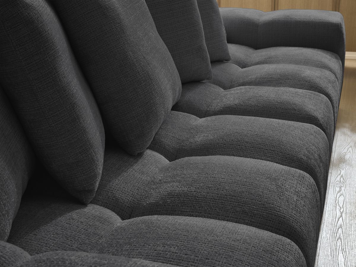 Bobochic Anakin Sofa 3-Sitzer mit Pouf, 6 Kissen Strukturstoff Schwarz