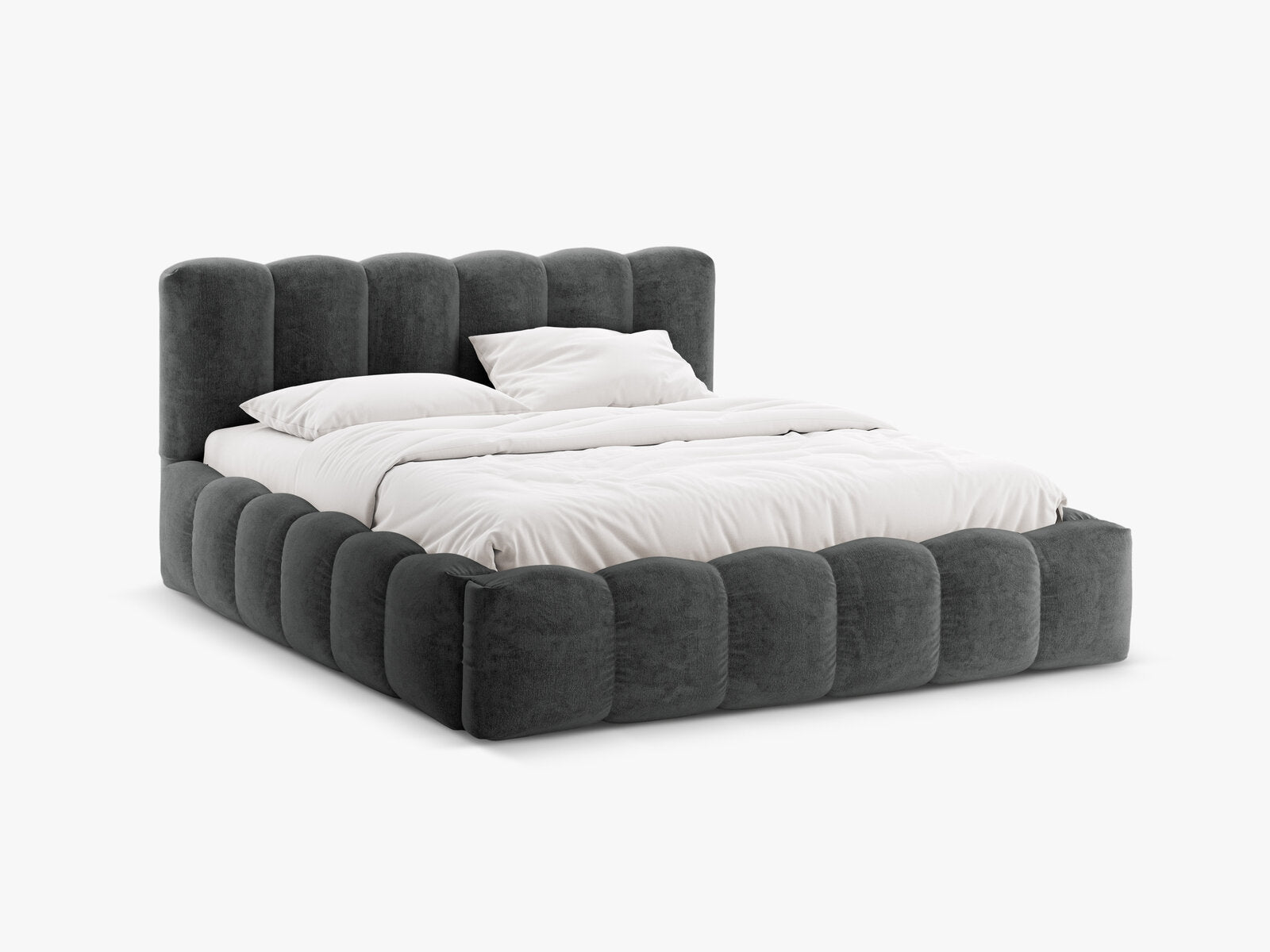 Micadoni Stauraumbett mit Kopfteil Lupine Chenille Perfect Harmony Dunkelgrau