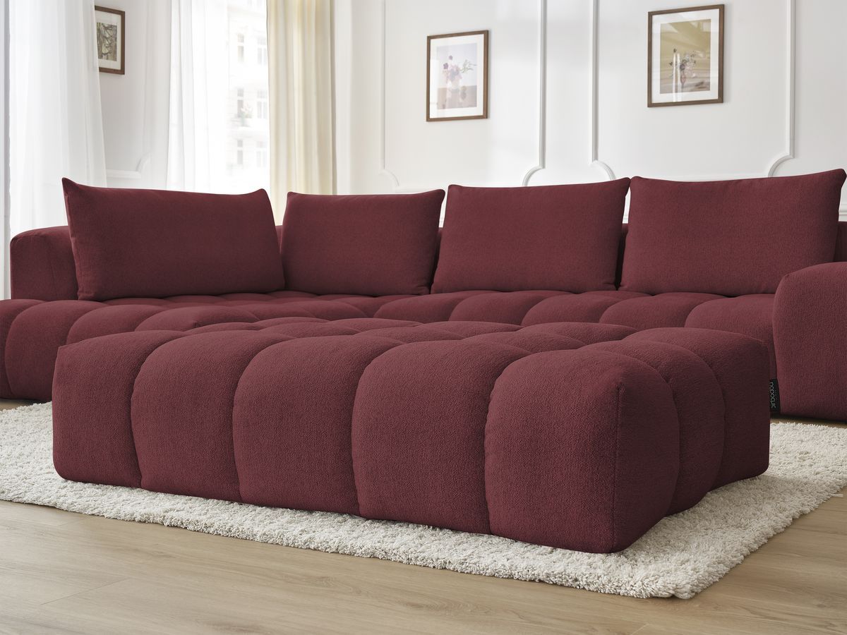 Bobochic Everest Ecksofa mit Schlaffunktion und Pouf, 4 Kissen Melange-Stoff Rot Ecke links