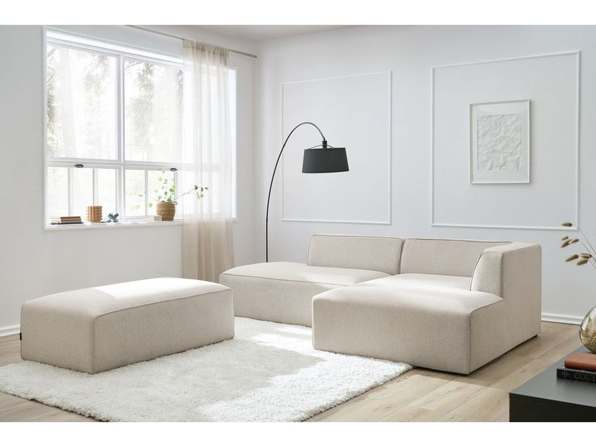 Bobochic Megeve Ecksofa mit Schlaffunktion und Pouf Melange-Stoff Beige Ecke rechts