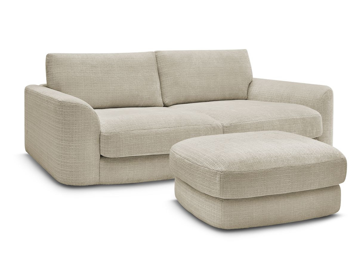 Bobochic Leonore Sofa 3-Sitzer mit Pouf Strukturstoff Beige
