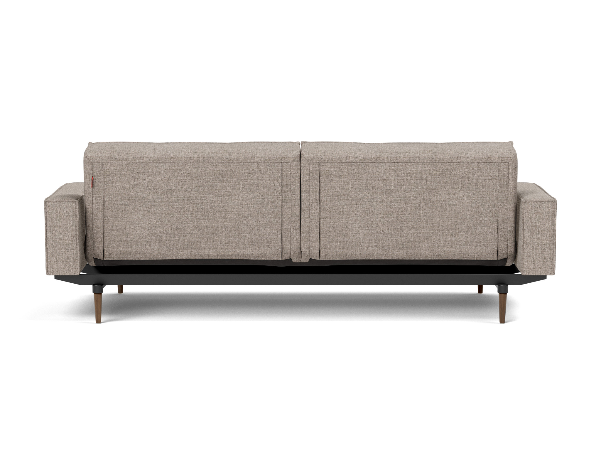 Schlafsofa Splitback mit Armlehnen Chenille Yuveno 472-Warm-Grey Beine Styletto Eiche dunkel