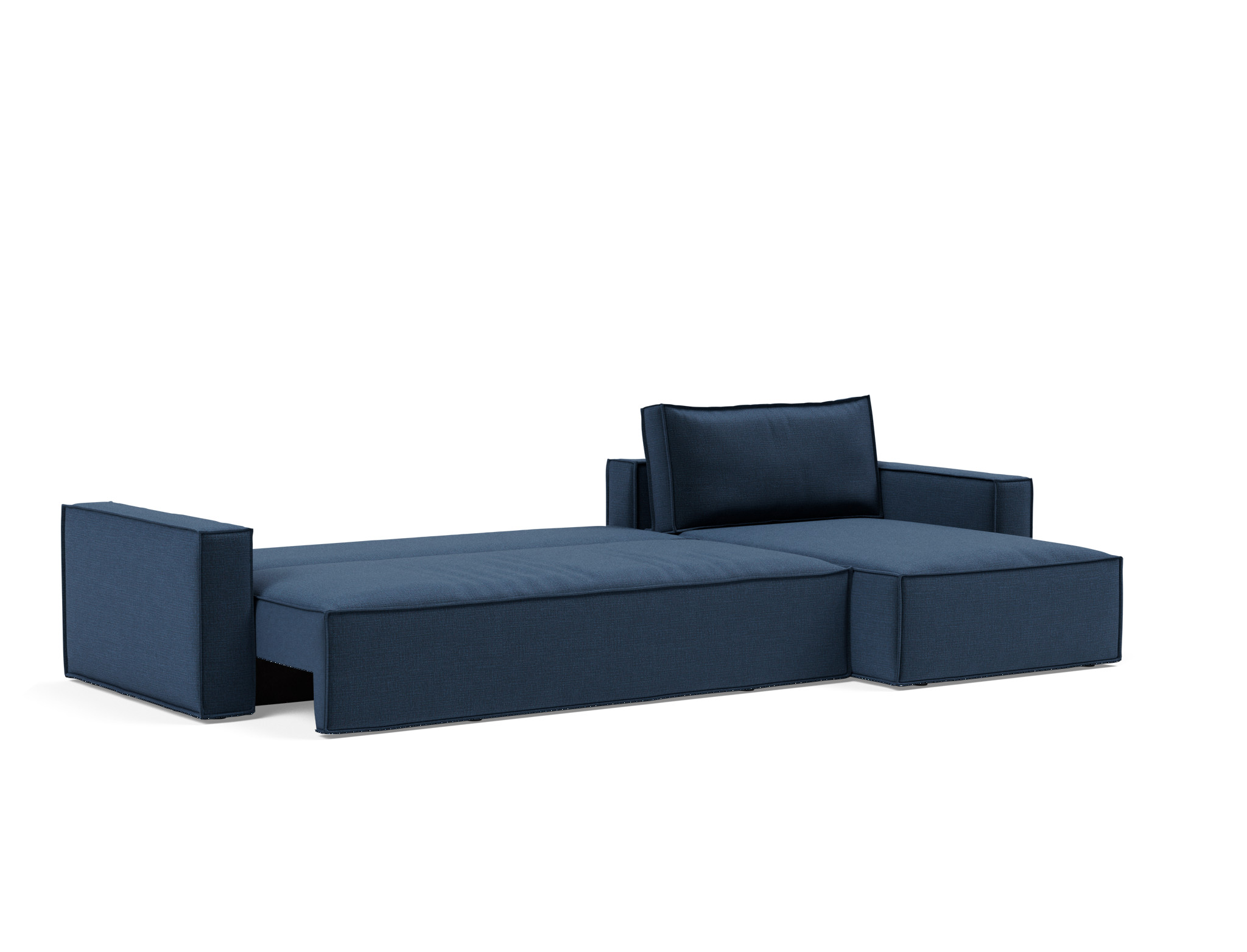 Schlafsofa Newilla mit Chaiselongue Chenille Esina 414-Indigo-Blue