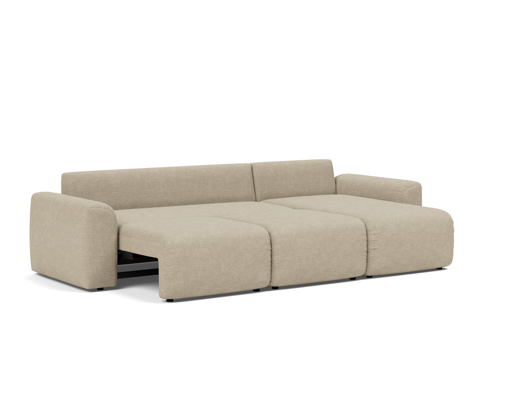 Schlafsofa Norum mit Chaiselongue und Chunky-Armlehnen Strukturierter Stoff Taura 356-Sand