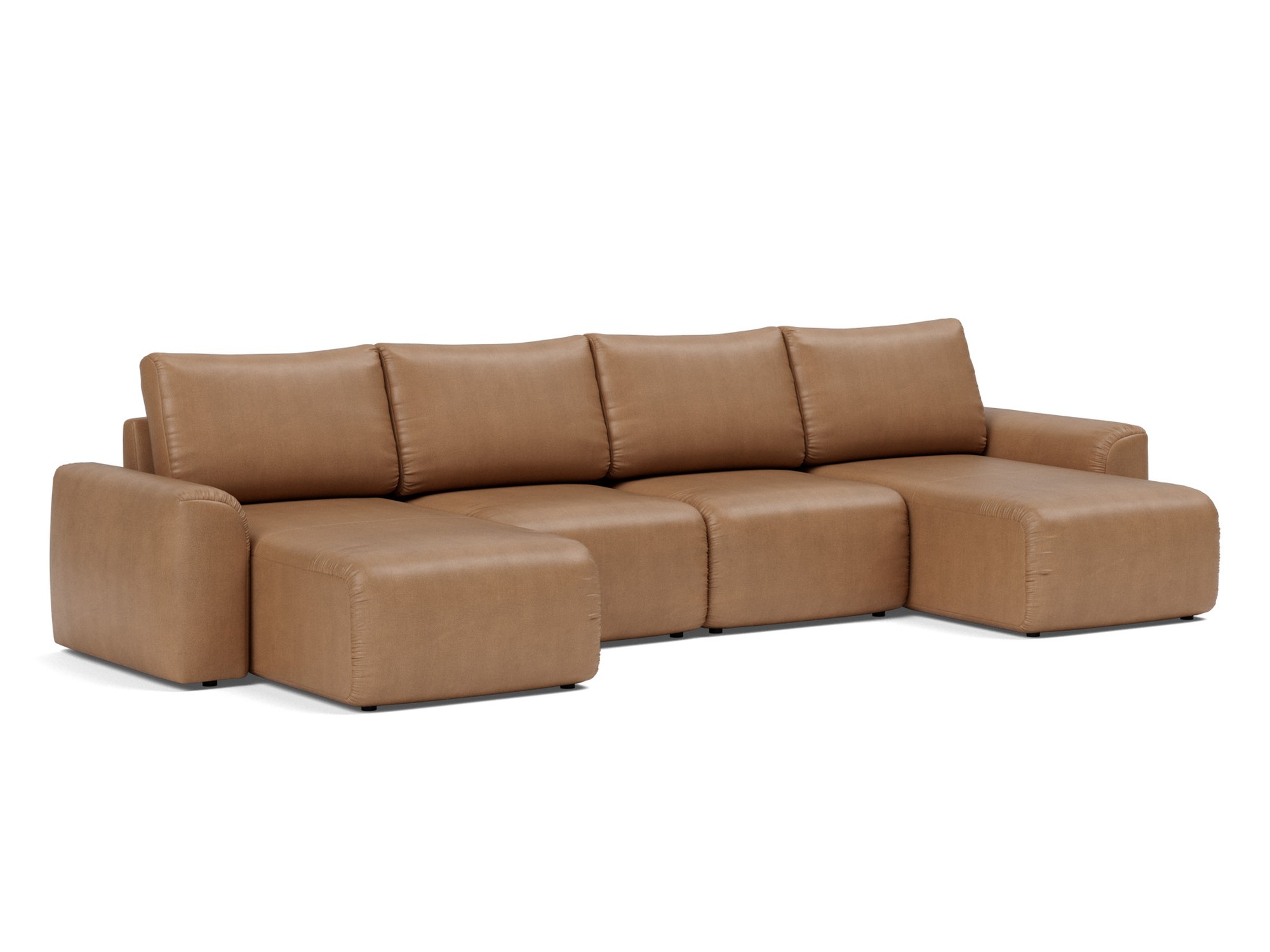 Schlafsofa Norum U-Form mit Chunky-Armlehnen Lederoptik Faunal 551-Brown