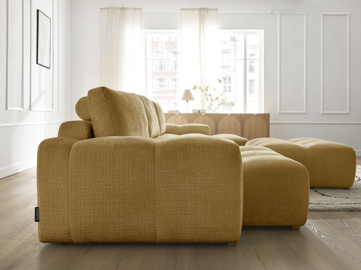 Bobochic Anakin Wohnlandschaft mit Pouf, 3 Kissen Strukturstoff Gelb
