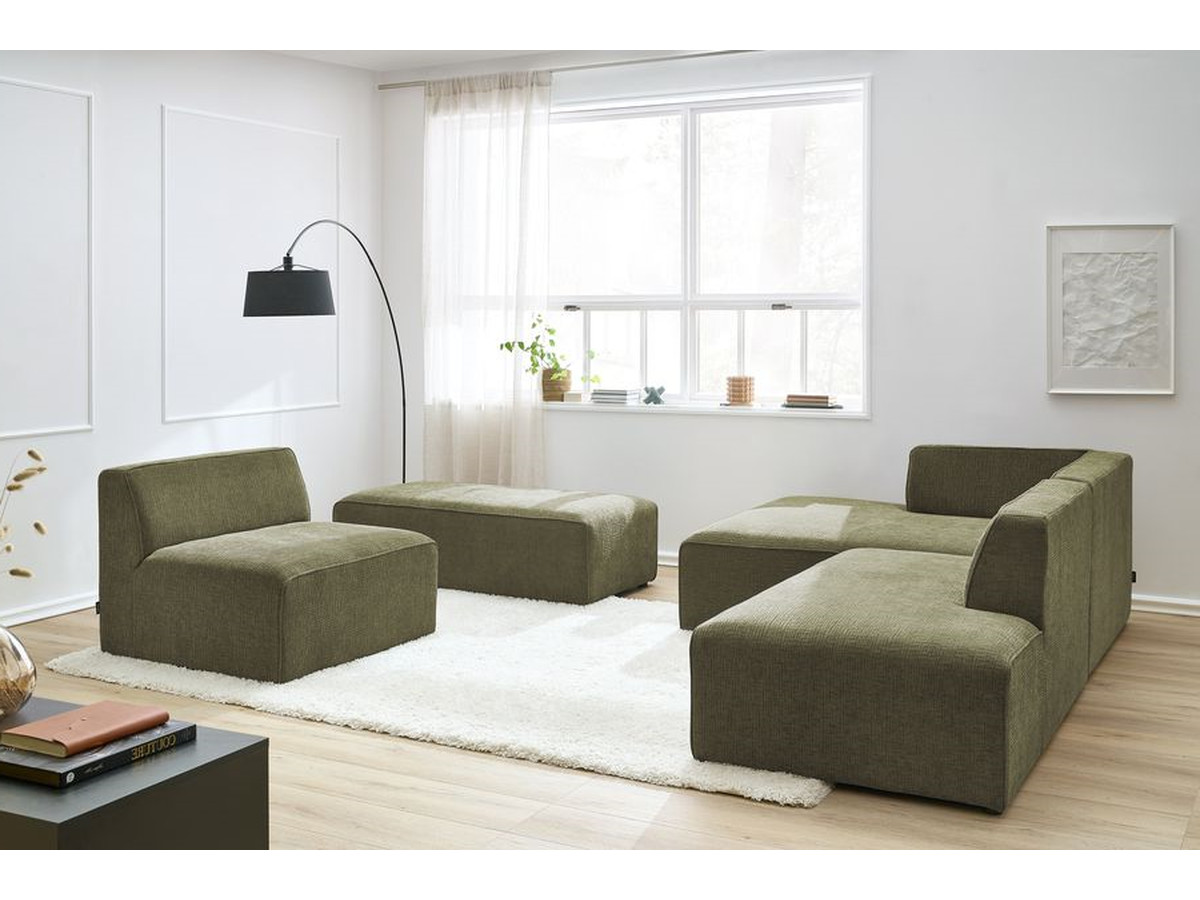 Bobochic Megeve Ecksofa mit Pouf Strukturstoff Grün Ecke links