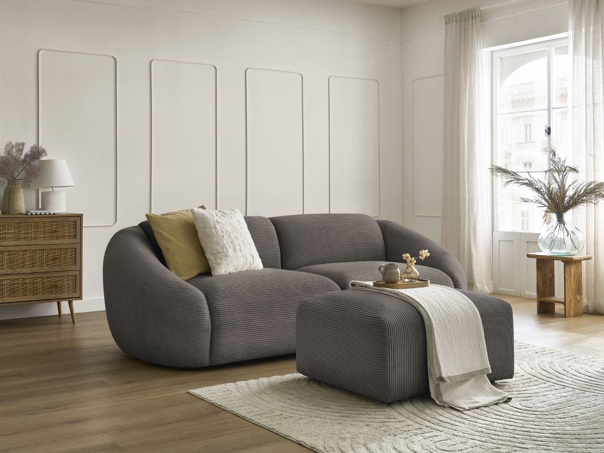 Bobochic Tina Sofa 4-Sitzer mit Pouf Cordsamt Taupe
