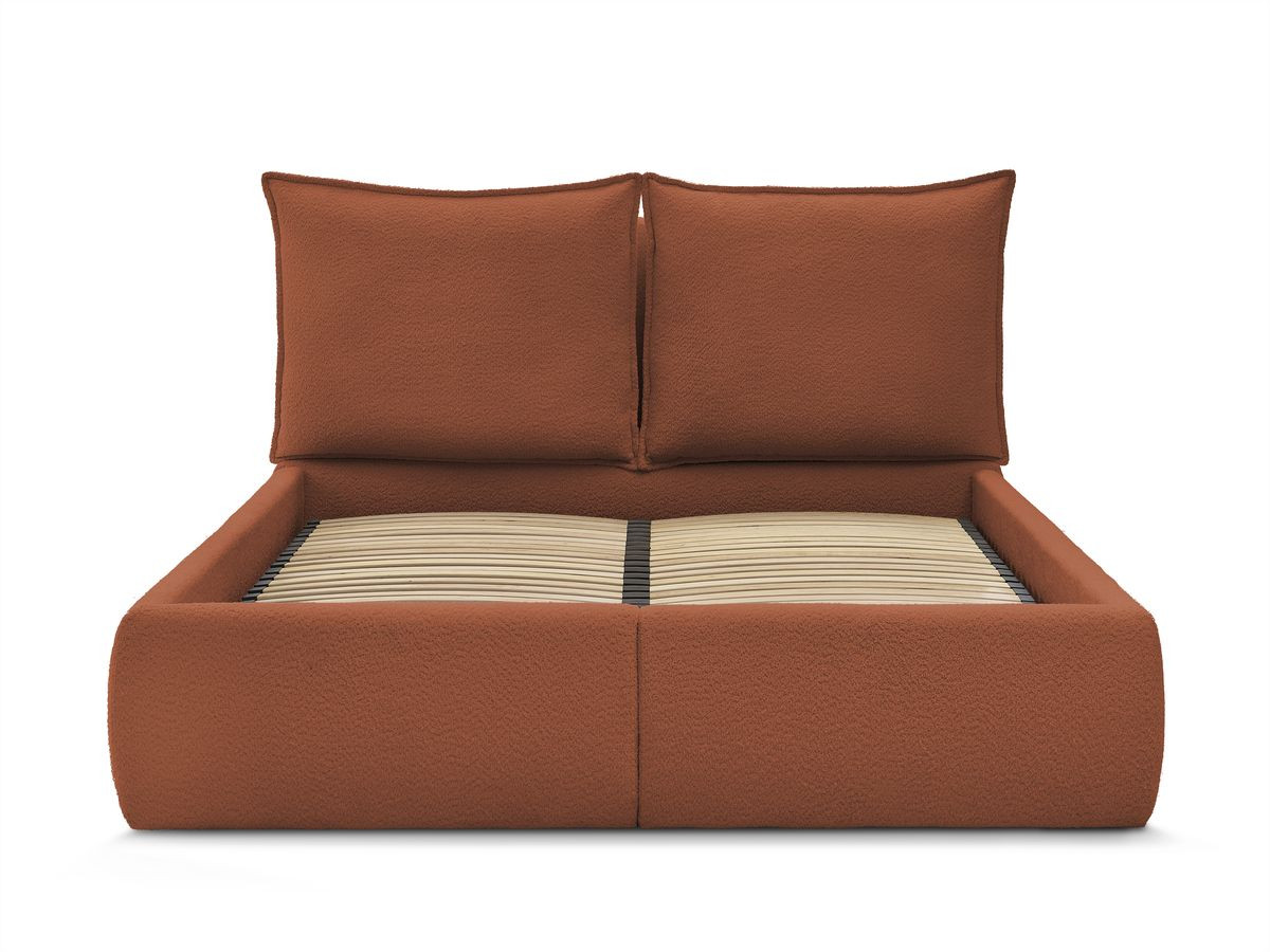 Bobochic Garance Polsterbett mit Bettkasten Bouclé-Stoff Orange, Liegefläche 180 × 200 cm