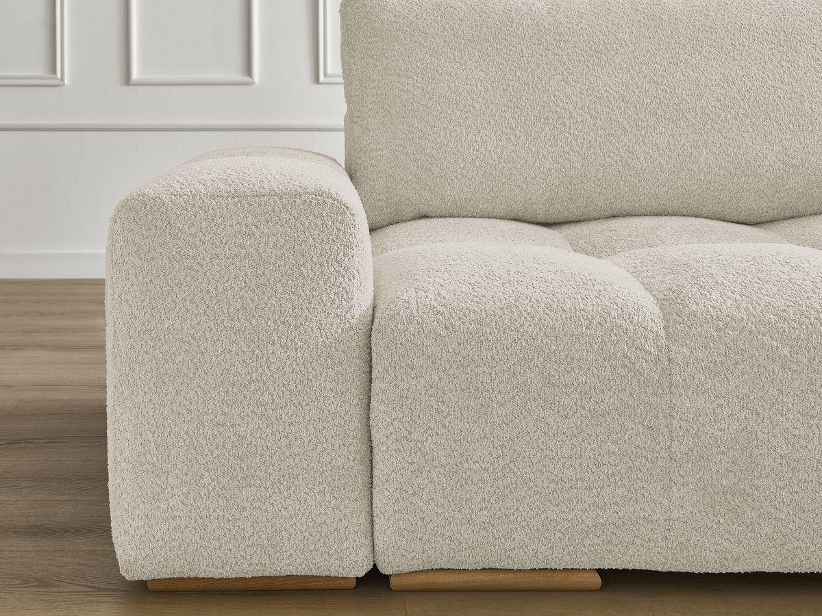 Bobochic Anakin Ecksofa mit Pouf, 2 Kissen Bouclé-Stoff Beige