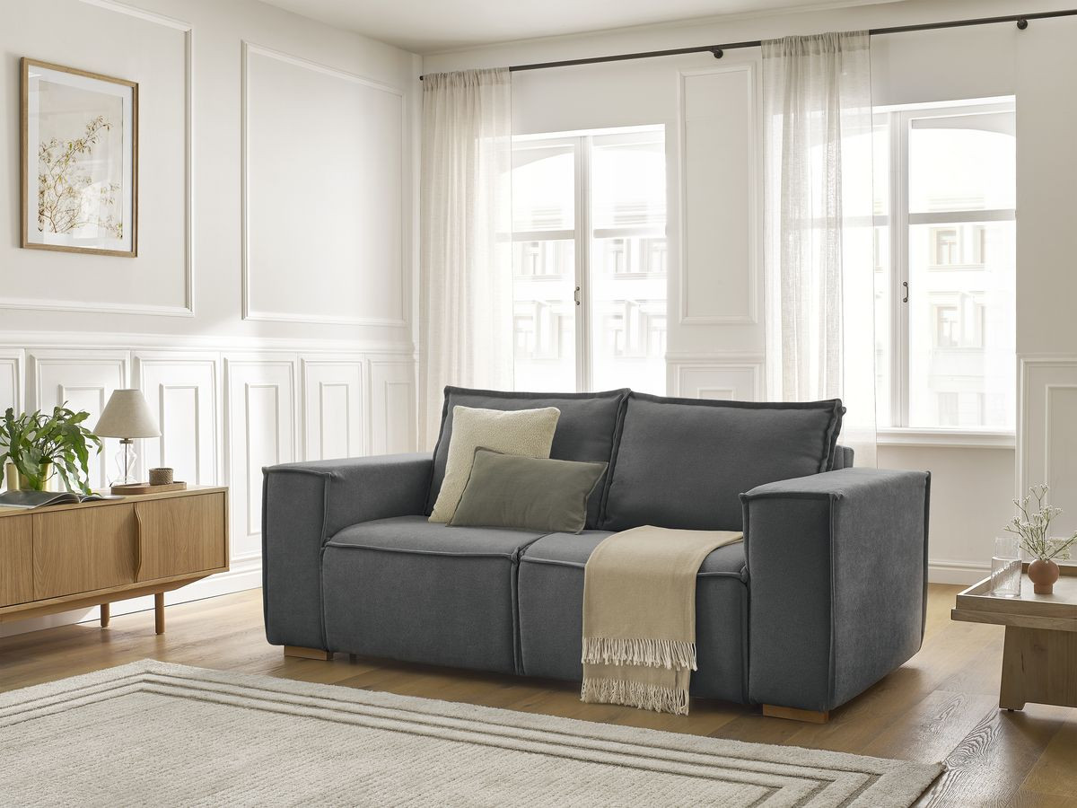 Bobochic Chelsea Schlafsofa 3-Sitzer Strukturstoff Dunkelgrau, Liegefläche 160 × 200 cm