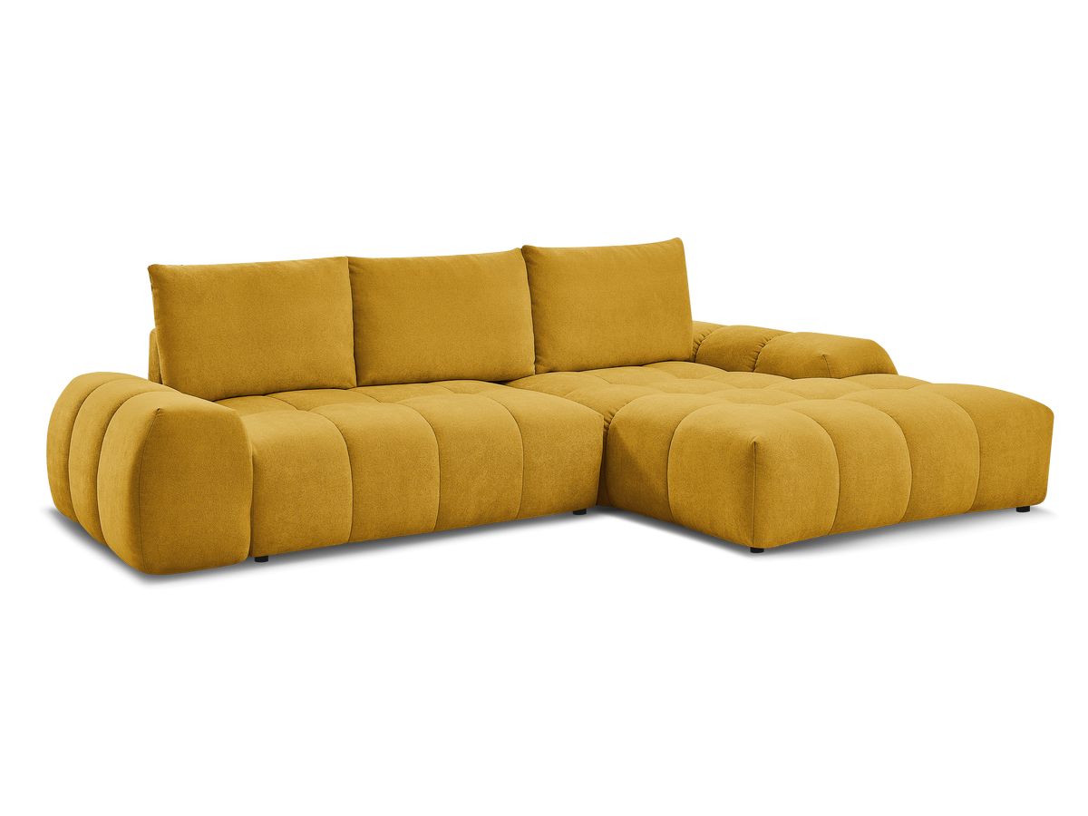 Bobochic Everest Ecksofa mit Schlaffunktion und Bettkasten 318 × 180 cm, 3 Kissen Strukturstoff Gelb Ecke rechts