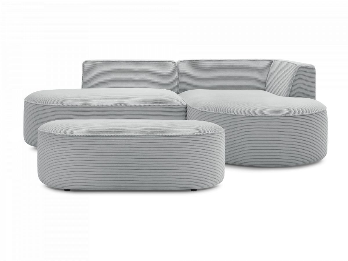 Bobochic Rousseau Ecksofa mit Pouf Cordsamt Hellgrau Ecke rechts