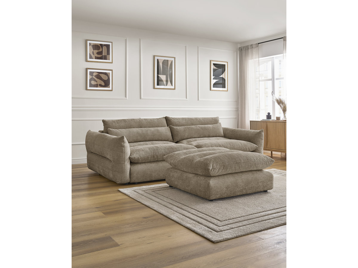 Bobochic Neil Sofa 3-Sitzer mit Pouf Strukturstoff Taupe