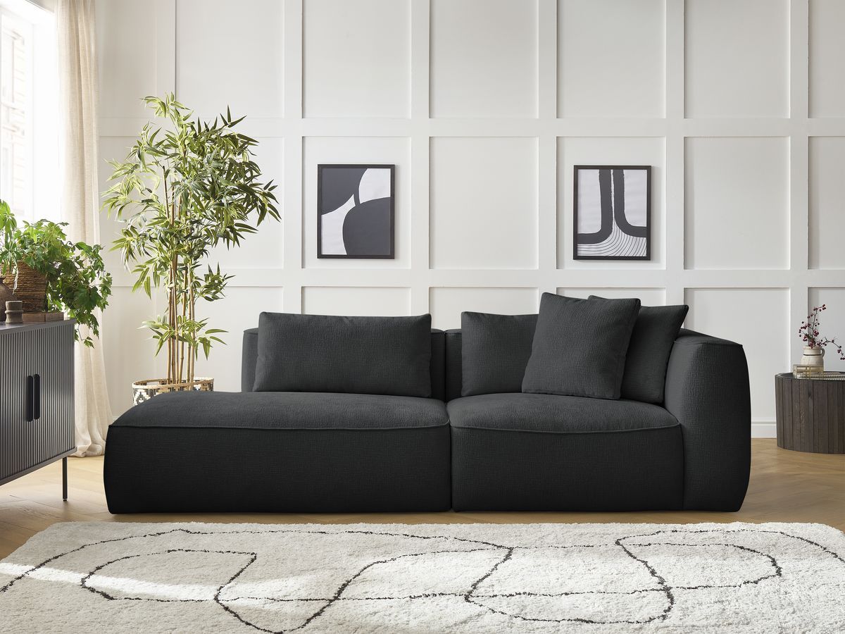 Bobochic Leopold Sofa 3-Sitzer Strukturstoff Schwarz Armlehne rechts
