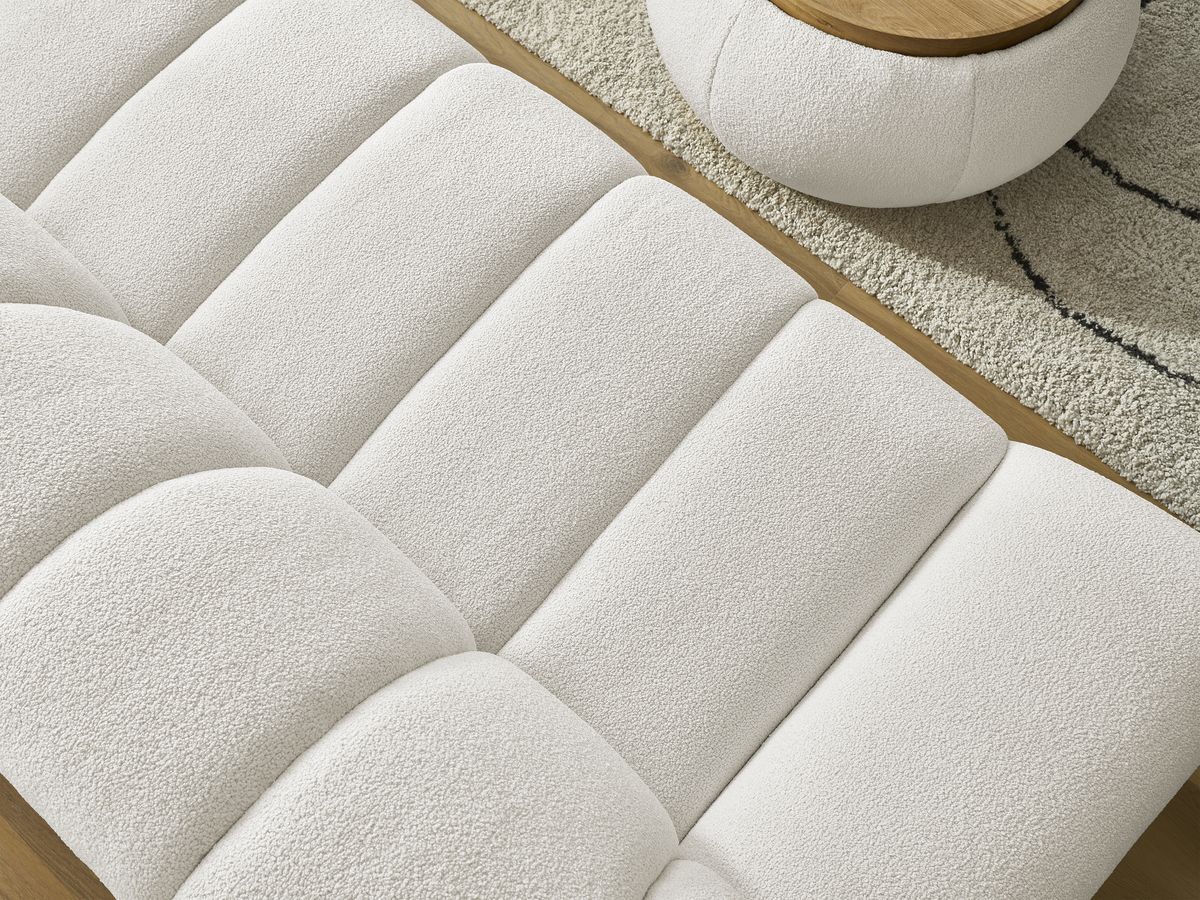 Bobochic Hayden Sofa 2-Sitzer mit Pouf Bouclé-Stoff Weiß