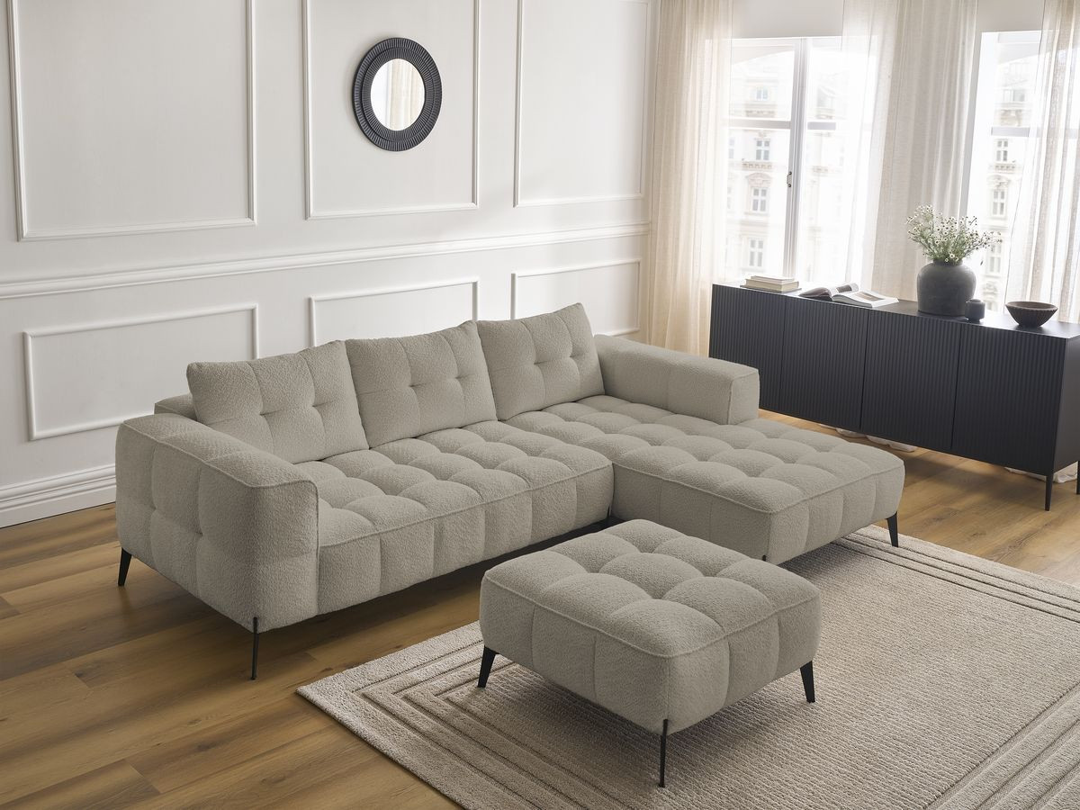 Bobochic Anis Ecksofa mit Pouf Bouclé-Stoff Taupe Ecke rechts
