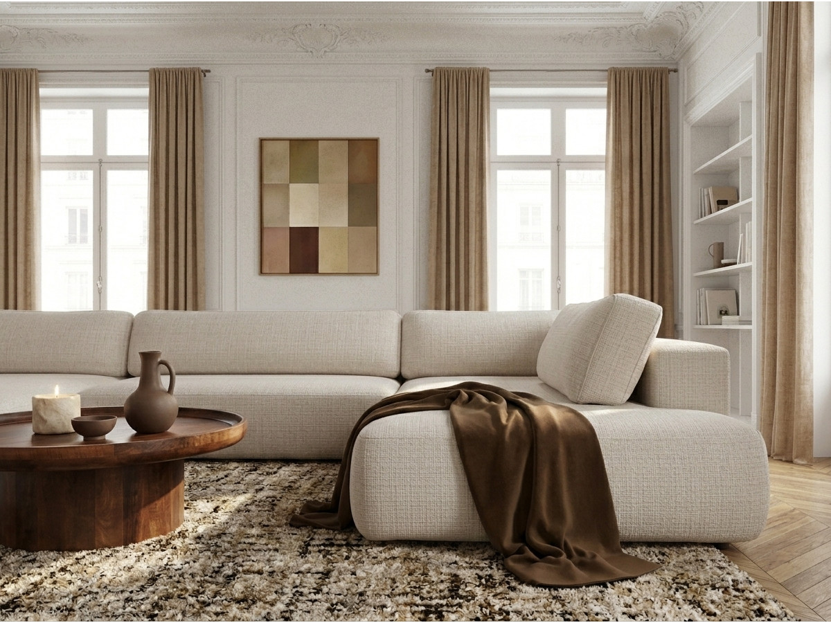 Bobochic Denise Wohnlandschaft Strukturstoff Beige Ecke links