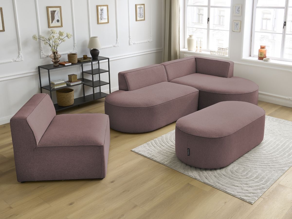 Bobochic Rousseau Ecksofa mit Sofamodul und Pouf Melange-Stoff Rosa Ecke rechts